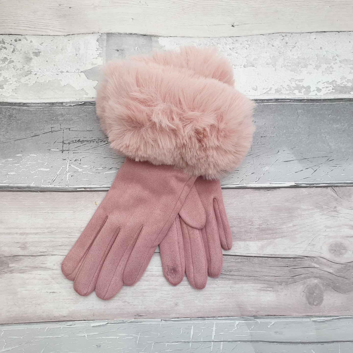 Photo of a Pair of Pink Gloves with a faux fur cuff