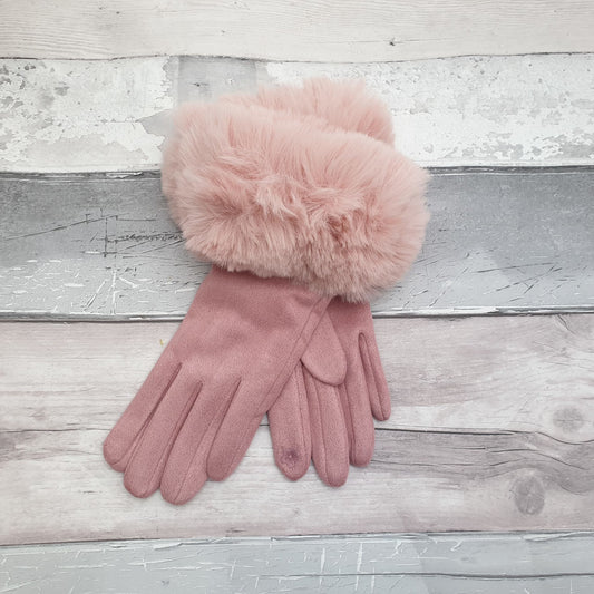Photo of a Pair of Pink Gloves with a faux fur cuff