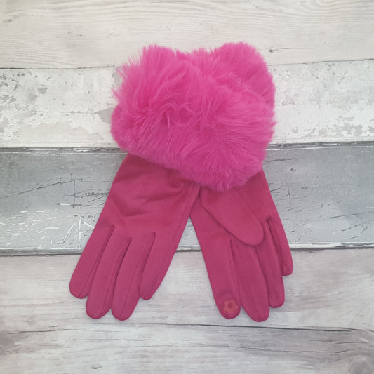 Photo of a pair of Hot Fuschia Pink Gloves with a faux fur cuff