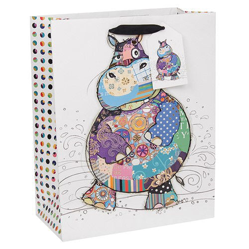 Photo of a White Gift Bag decorated with a multicoloured Hippo