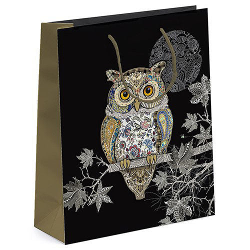 Photo of a Black Gift Bag decorated with golden owl