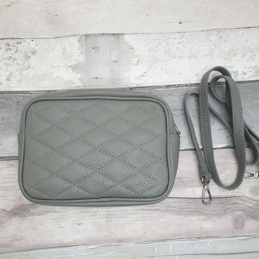 Photo of a Grey Cross Body Bag made from Italian Leather with a detachable shoulder strap