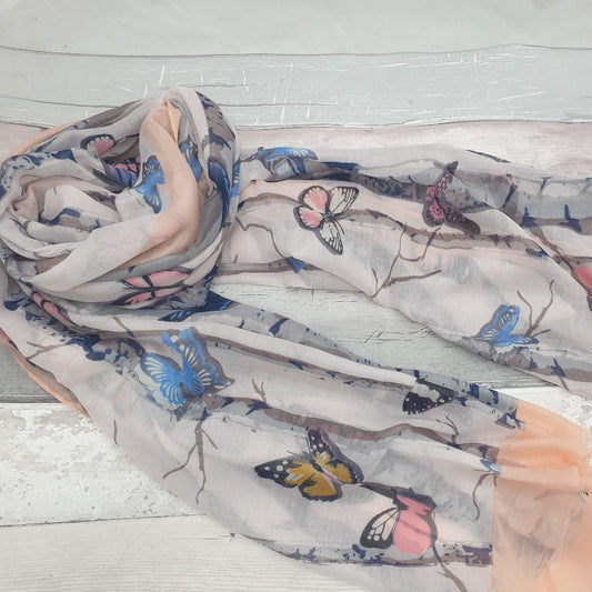 Blue and White Butterfly Print Scarf - End of Line