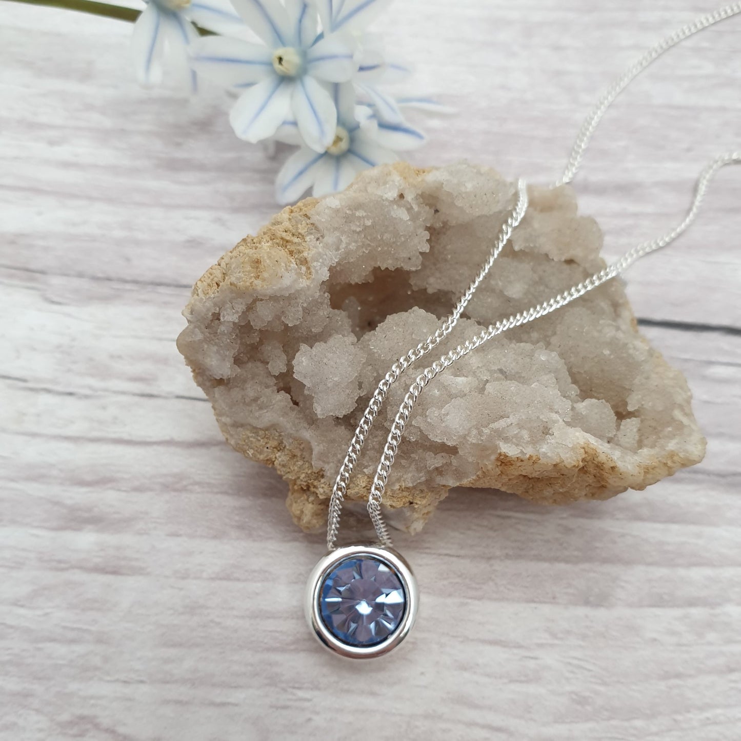Silver plated necklace with blue cz crystal pendant