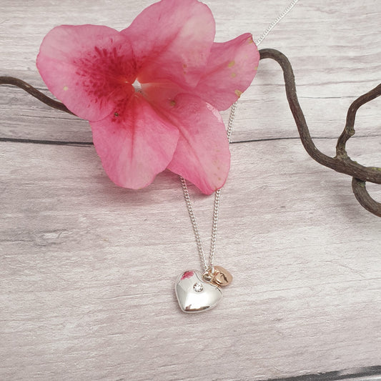 Double Heart Necklace in Silver and Rose