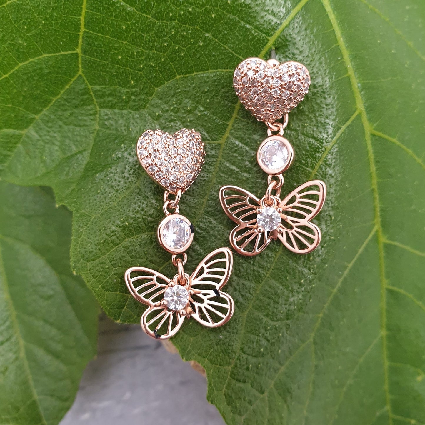 Butterfly and Hearts Drop Earrings