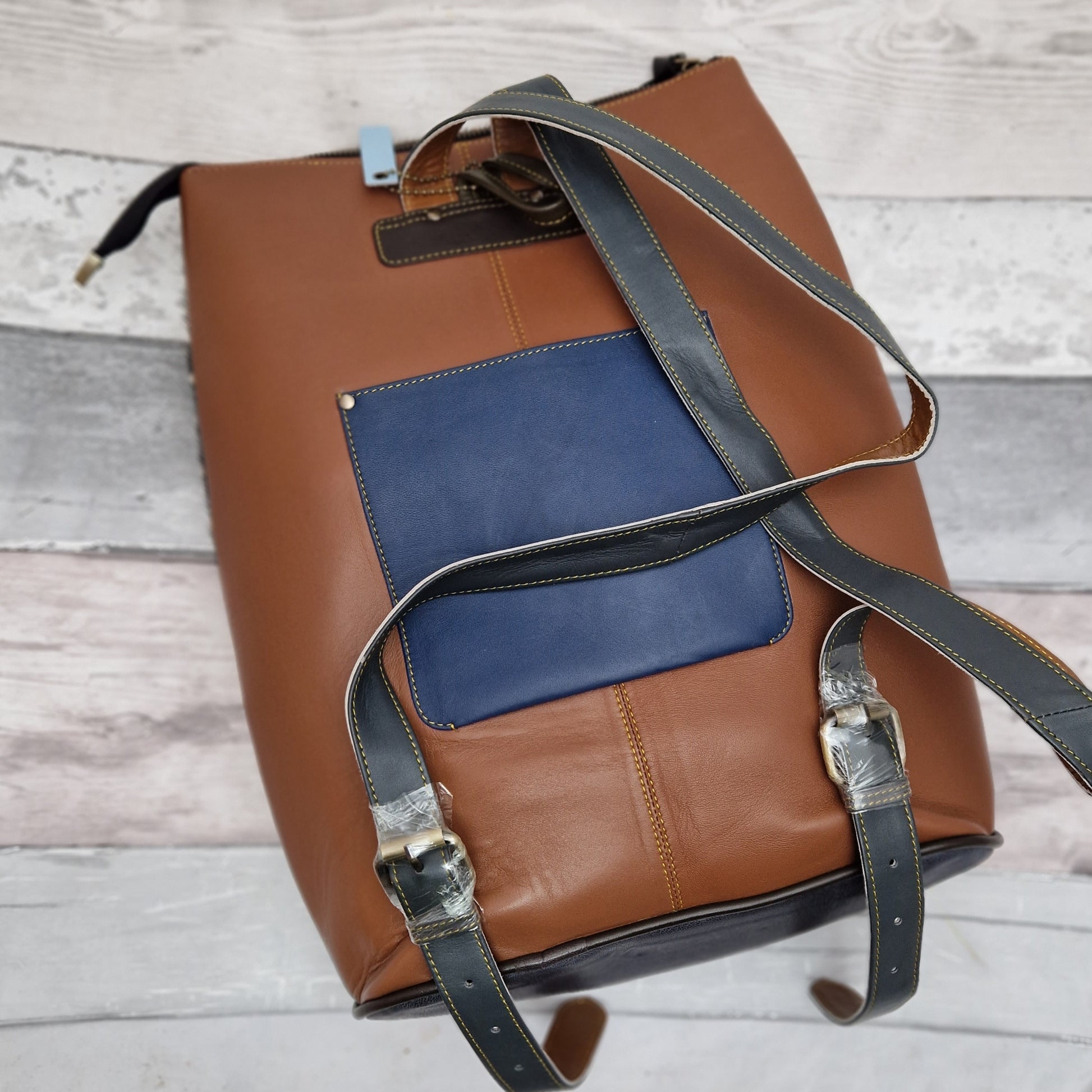 All leather back pack made from off cuts in different colours.