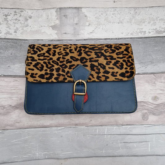 Turquoise Teal Leather Jaguar Print Bag - Tamsin