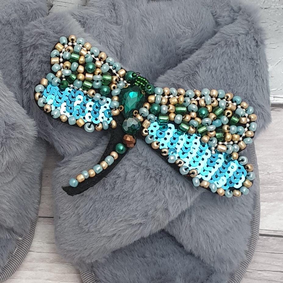 Dragonfly brooch decorated in beads and sequins